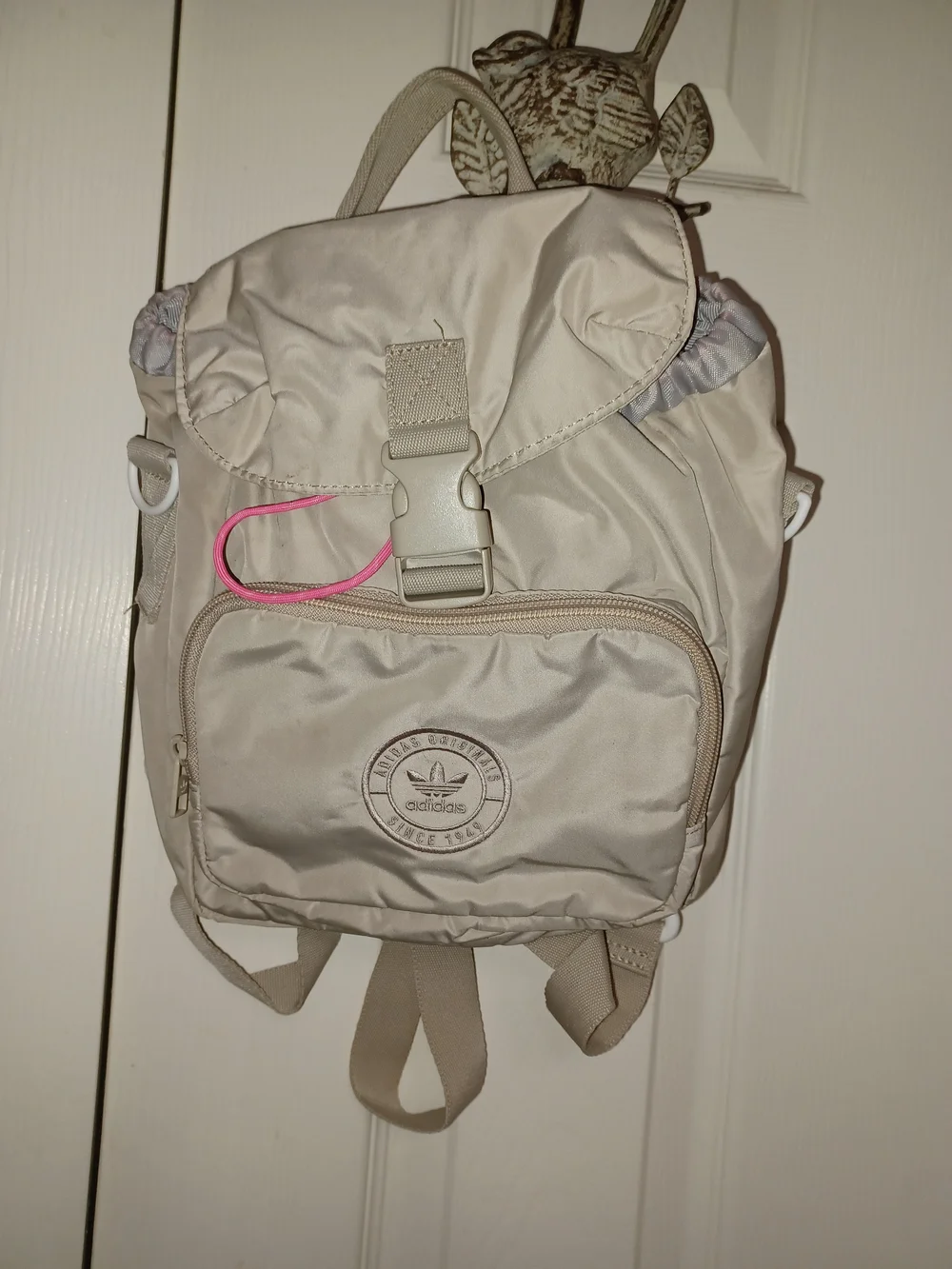 Adidas Women's Small Cream Nylon Backpack with Pink Accent